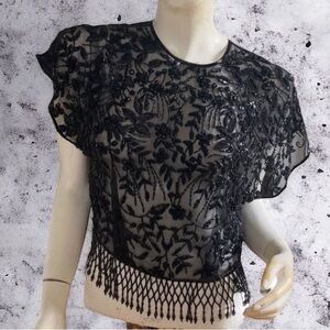 ❄️ 50% off winter Great Gatsby vintage  bead cap sleeve flapper black tie top S